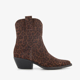 Suede dames western laarzen met panterprint bruin