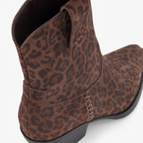 Suede dames western laarzen met panterprint bruin