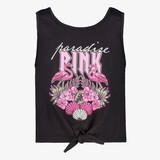 Meisjes singlet met knoop en opdruk zwart