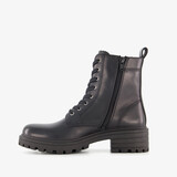 Leren dames veterboots zwart