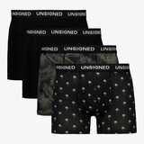 Unsigned heren boxershorts 4 pack zwart met print