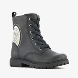 Stap leren meisjes veterboots met hartje zwart