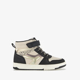 Hoge meisjes sneakers met panterprint details zwart beige