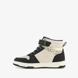 Hoge meisjes sneakers met panterprint details zwart beige