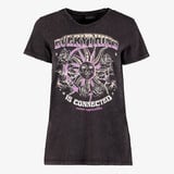 TwoDay dames T-shirt acid wash zwart met opdruk