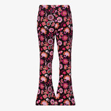 Flared meisjes broek met bloemen zwart roze