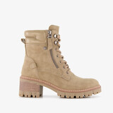 Dames veterboots met hak beige