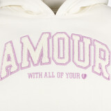 Meisjes hoodie met opdruk en teddy details beige