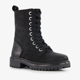 Groot suède meisjes veterboots zwart