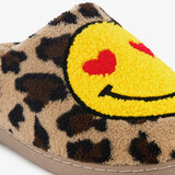 Dames pantoffels met panterprint en een smiley bruin