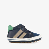 Leren babyschoenen met strepen donkerblauw