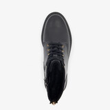 Leren dames veterboots met rits zwart