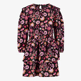 TwoDay meisjes jurk met bloemenprint en ruches zwart roze