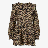 TwoDay meisjes jurk met panterprint en ruches beige