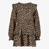 TwoDay meisjes jurk met panterprint en ruches beige