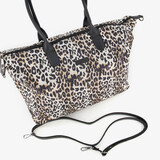 Dames schoudertas met panterprint beige