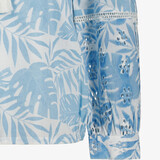 Dames blouse met print en broderie blauw wit