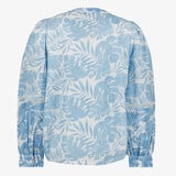 Dames blouse met print en broderie blauw wit