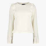 TwoDay kanten dames top met ruches lichtbeige