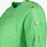 Gebreide dames trui met hartjesknopen groen