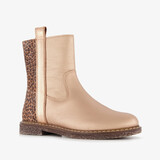 Groot leren meisjes enkellaarsjes met panterprint details goud