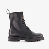 Leren meisjes veterboots met luipaard details zwart