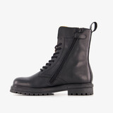 Leren meisjes veterboots met luipaard details zwart