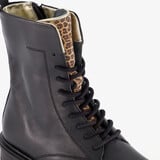 Leren meisjes veterboots met luipaard details zwart