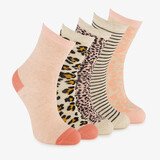 5 paar kindersokken met dierenprint roze