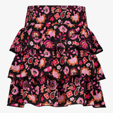Gelaagde meisjes rok met bloemenprint zwart roze