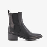 Leren dames Chelsea laarsjes met hak zwart