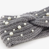 Gebreide dames hoofdband met parels grijs