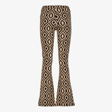 Dames flared broek met tribal print bruin zwart