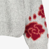 Gebreide dames trui met geborduurde mouwen grijs