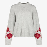 TwoDay gebreide dames trui met geborduurde mouwen grijs