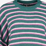 Dames trui gestreept groen/roze/wit