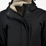 Lange gevoerde dames softshell jas zwart
