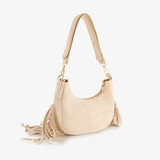 Dames schoudertas met franjes beige