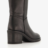 Leren dames enkellaarzen met hak zwart