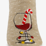 1 paar dames kerst huissokken met wijnglas beige