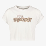 Osaga cropped meisjes sport T-shirt met tekstopdruk wit