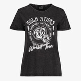 TwoDay dames T-shirt acid wash zwart met opdruk