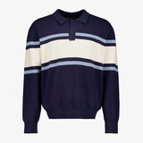 Unsigned heren pullover trui met polokraag blauw wit
