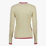 Dames rib trui beige met rode details
