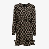 Dames jurk zwart met print en ruches