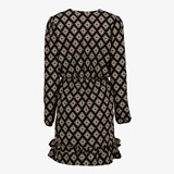 Dames jurk zwart met print en ruches