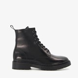 Leren dames veterboots zwart