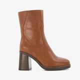 Dames enkellaarsjes met blokhak bruin