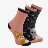 3 paar kinder sokken met print roze/zwart