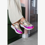 Leren dames dad sneakers metallic